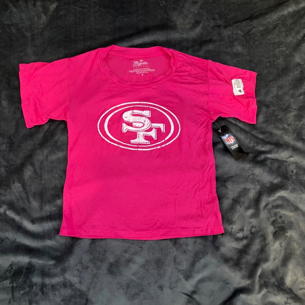 NWT Majestic Threads 49ers Christian McCaffrey Pink T-Shirt Womens S